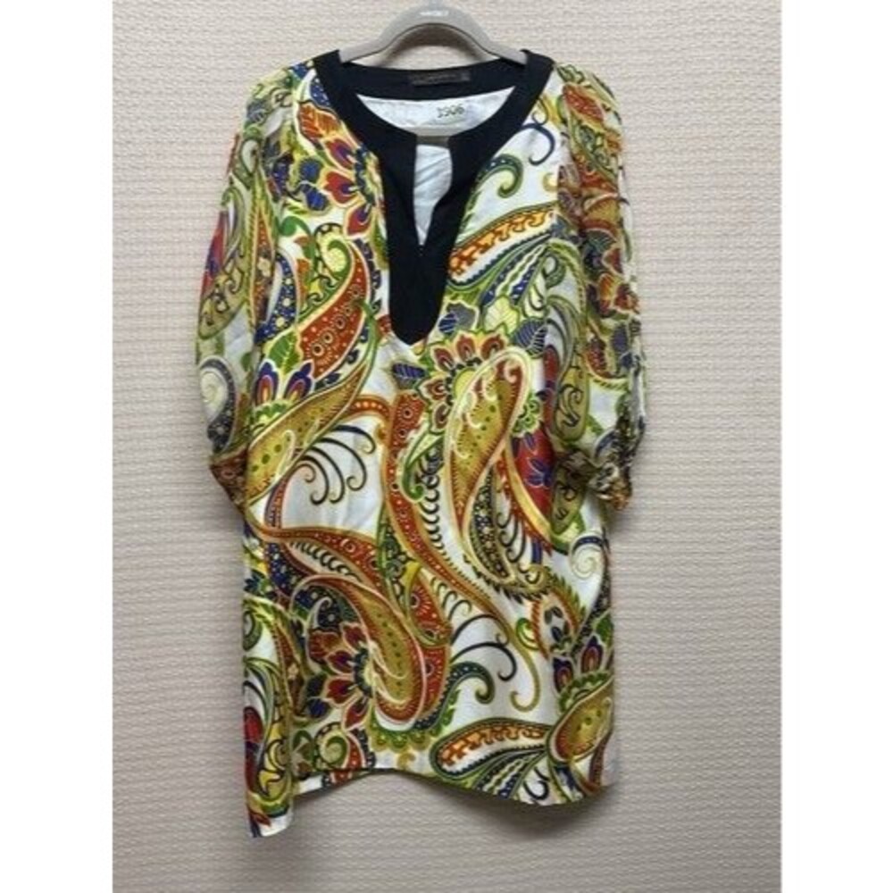 Zara FloralPaisley Silk Hippie Trippy Beachy Mini Shift Dress Tunic Woman Size L